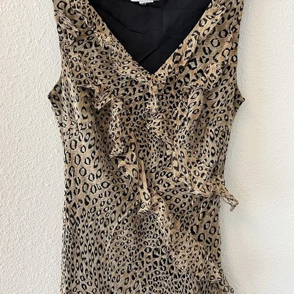 Vtg 90s Y2k Silk Animal Print  Ruffle Asymmetric Hem Fairy Grunge Size 4/6? - Picture 4 of 11